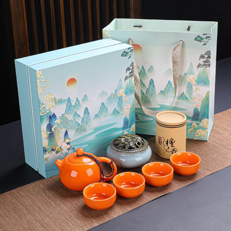 

Креативный чайный сервиз Гуочао из керамики Сиши один чайник две чашки Ароматный путь Бизнес-подарок для мероприятия