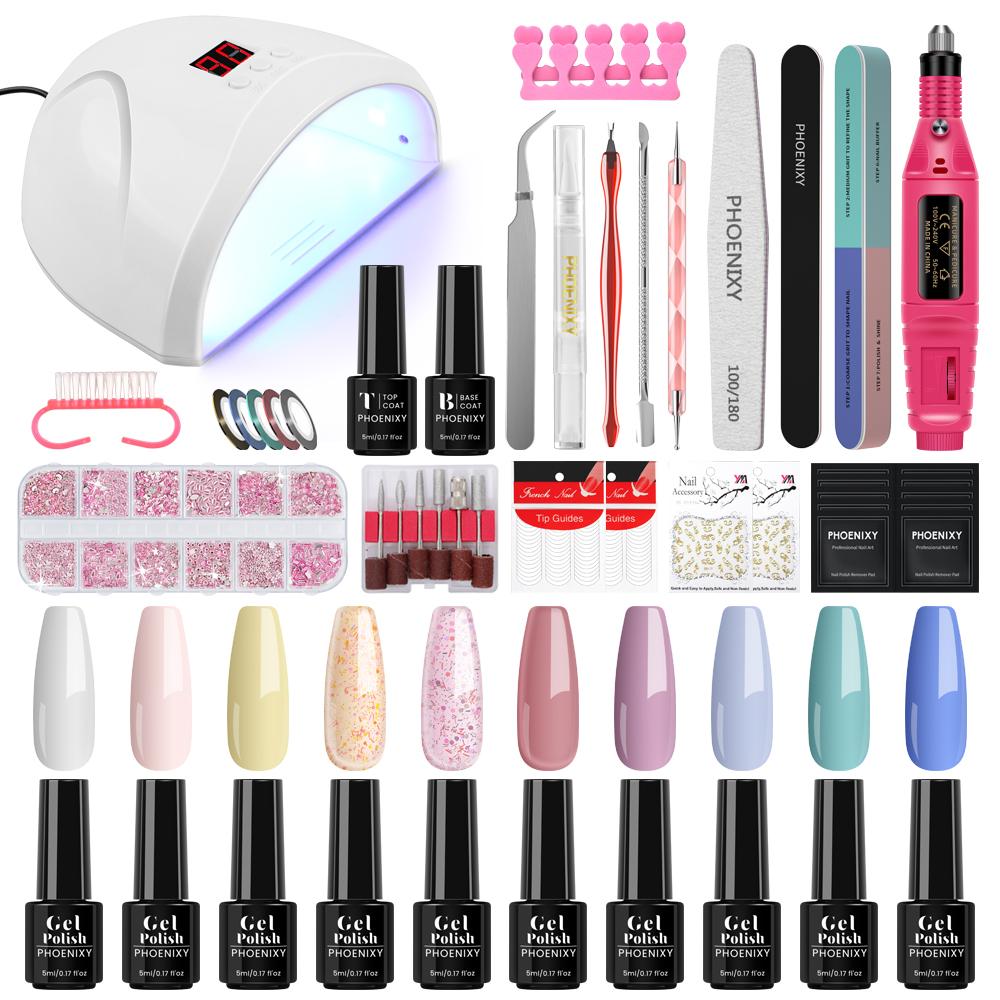 

PHOENIXY 36 Вт светодиодная лампа для ногтей Сушилка для ногтей Фреза для ногтей Маникюрный набор Набор 5 мл Набор гель-лаков для ногтей и наборы инструментов для дизайна ногтей Set 01