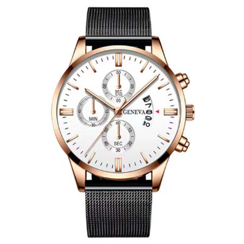 Blue Men'S Mesh Strap Watch Men'S Quartz Calendar Watch Fashion Business Watch
