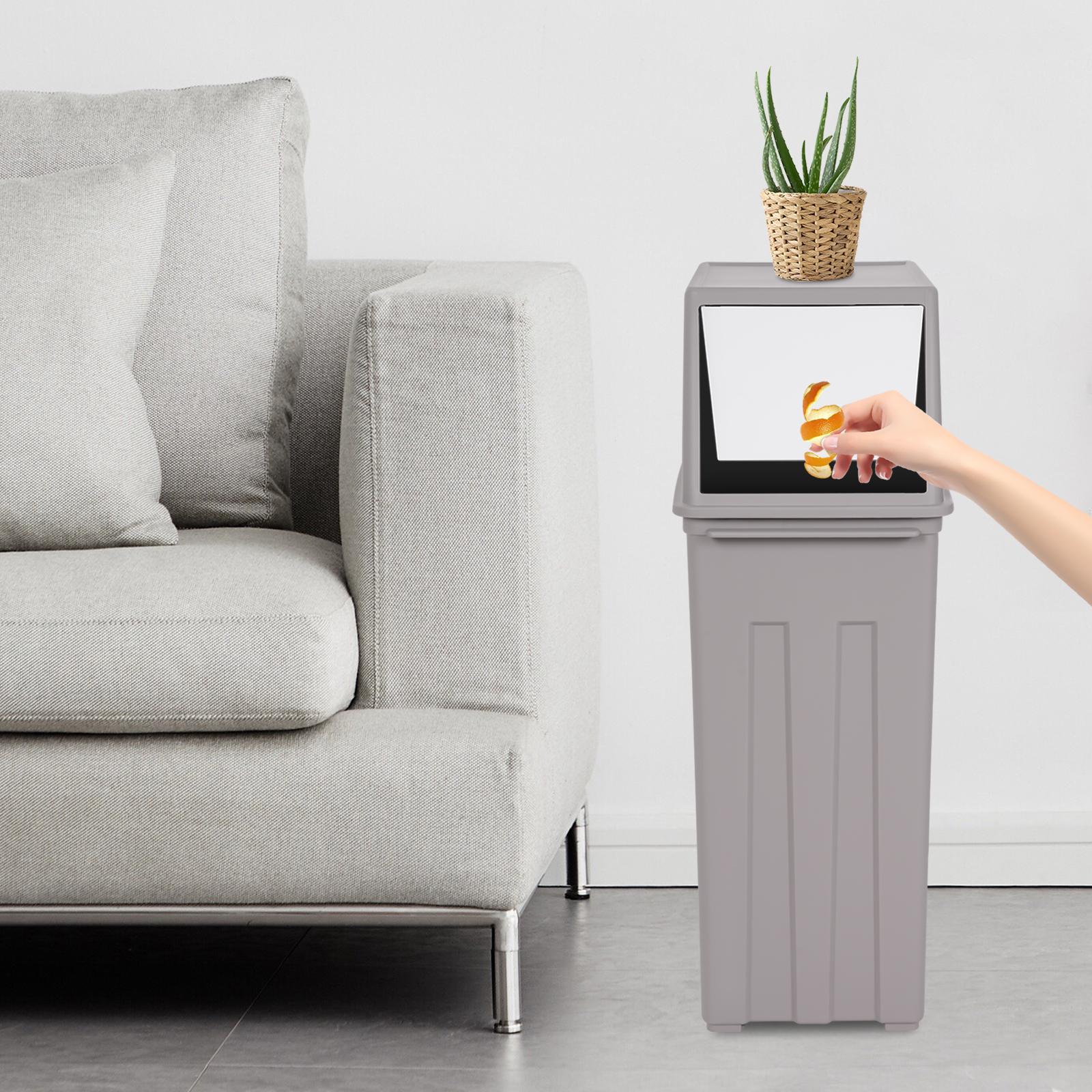 

8 Gallon PP Slim Tall Narrow Trash Can with Lid, 30L Large Capacity Kitchen Waste Bin, Modern Grey Trash Bin for Home Office 30L серый