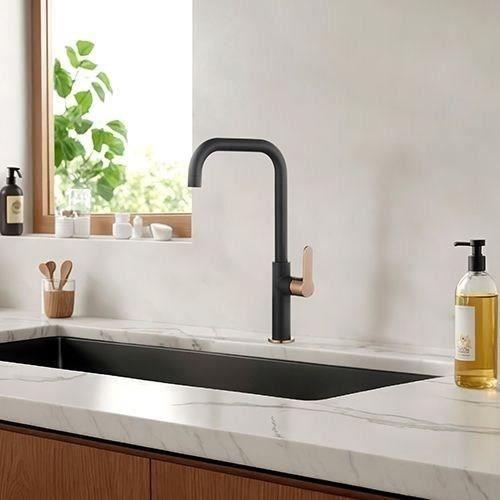 Mitigeur évier - EDOUARD ROUSSEAU - Laobane - Embase Ø 50 mm - Tube mobile - Noir / Rose Gold