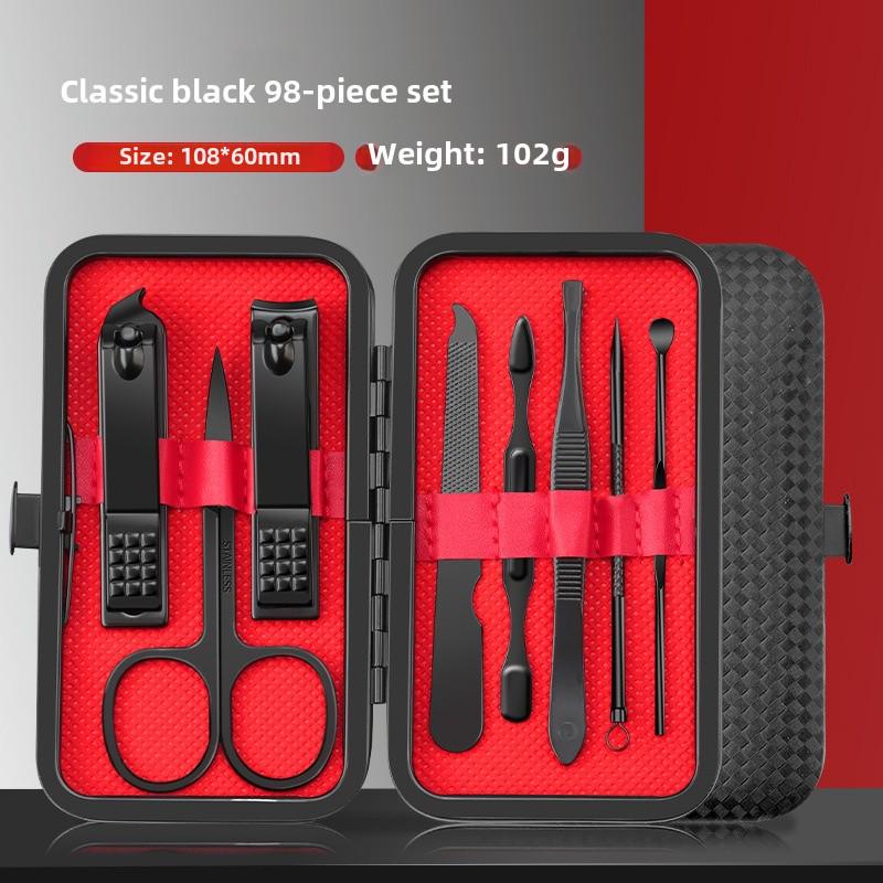 24-Piece Stainless Steel Nail Care Set - Black & Red