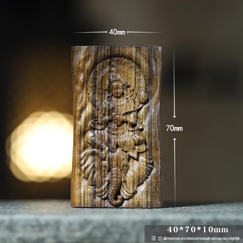 Bodhisattva Agarwood Carved Pendant: Single-Sided Samantabhadra Chess Plaque - Chinese Style Handheld/Lanyard Ornament. 40*70*15mm