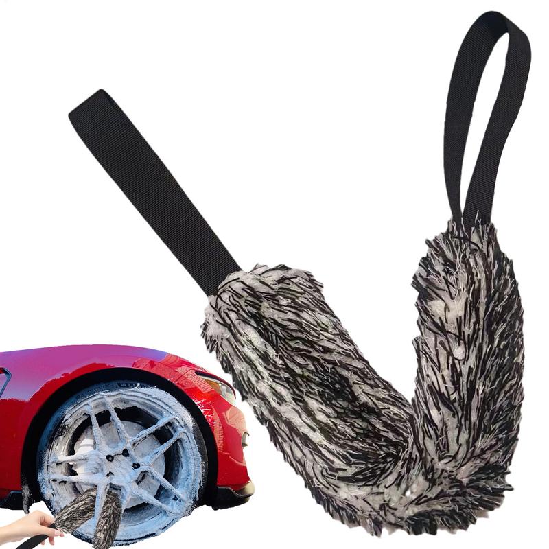 Car Cleaning Towels Plush Car Drying Towel Ultra-Absorbent Wash Towel Portable Double-Sided Rim Cleaning Brush with Long Strap