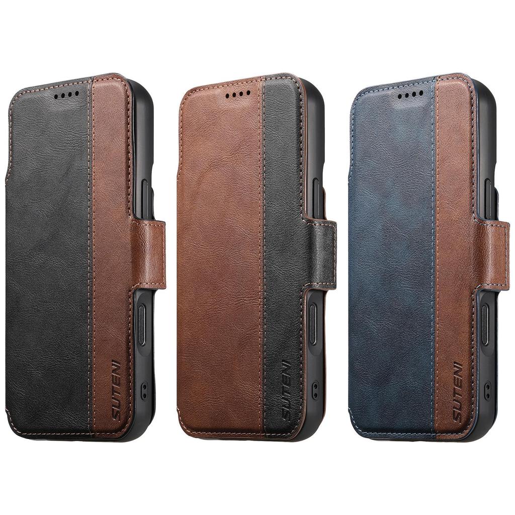 Capa de Couro Magnética Flip para iPhone 17 Pro Max/Samsung S25U com Carregamento Sem Fio