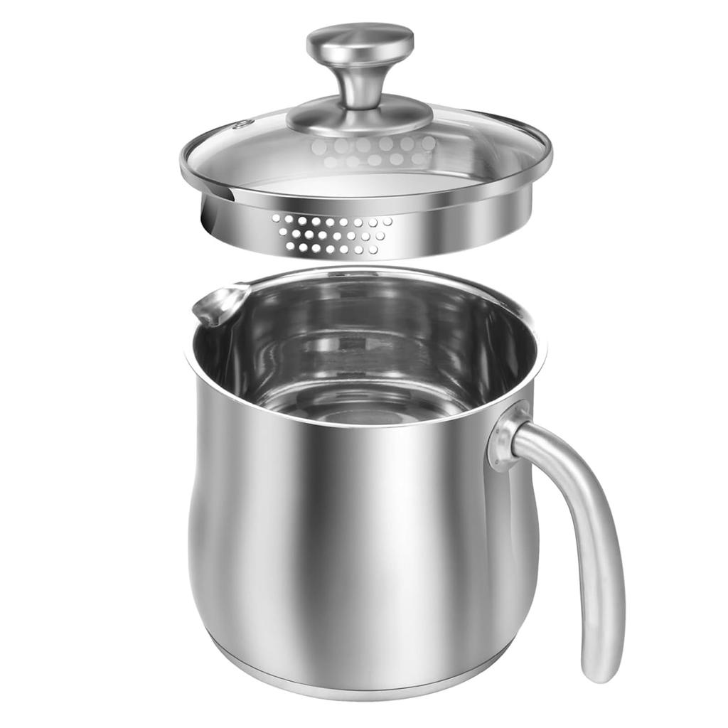 2 liter stainless steel milk pot with guide nozzle glass lid and handle suitable for cooking milk sauce gravy pasta soup and daily kitchen