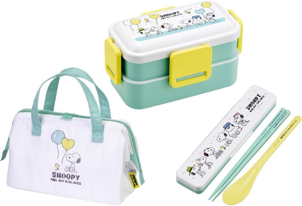 Skater PEANUTS Balloon Lunch Dishwasher Combo Set Insulated Lunch Clasp Peanuts Tight Set Box, Antibacterial, Safe, Fluffy, 2-Tier, 4-Point Lock,
