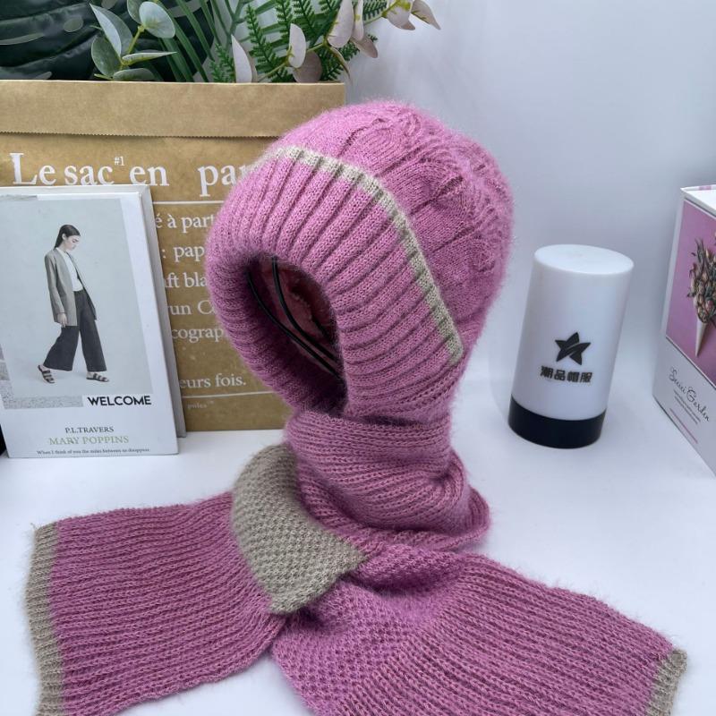 New Double-color Thermal Cap Versatile Velvet Scarf Integrated Snow Cap Plush Wool Cap Buckle Ear Protector Knitted Cap