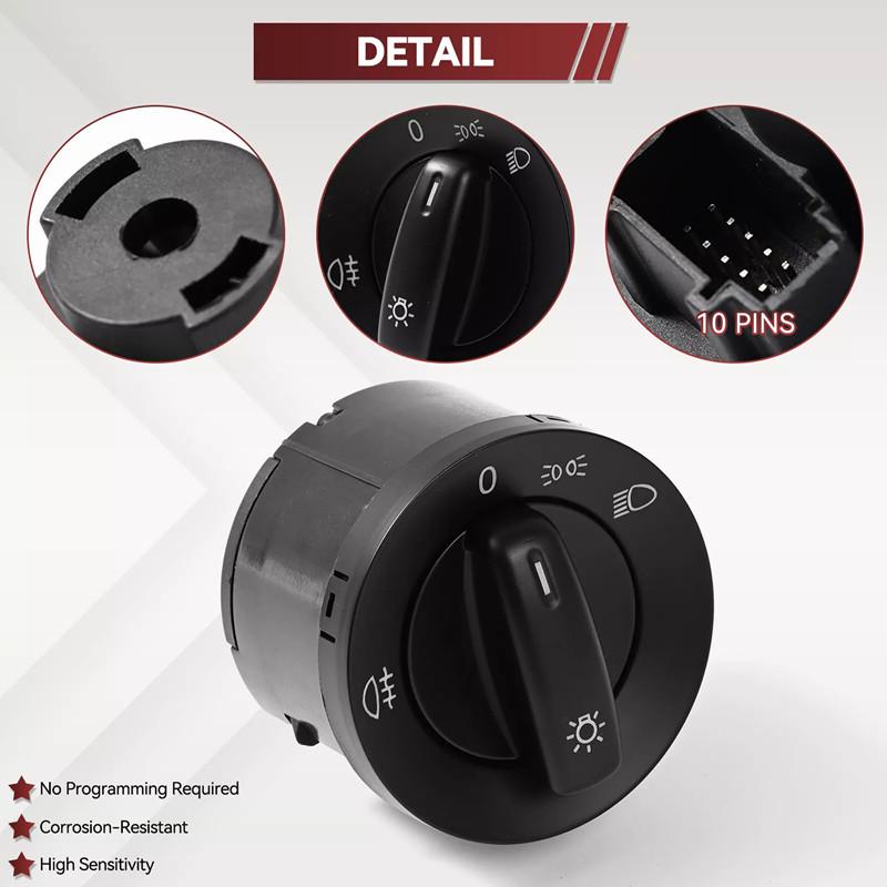 Headlight Control Switch Fog Light Knob For Volkswagen VW Golf MK5 MK6 Passat B6 Jetta 5 6 Tiguan Touran Caddy Eos 1K0941431BB Pushbutton Switches 3