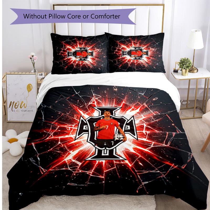 Portugal Football Printed Bedding 3 Piece Set Cozy Breathable Bed Cover Set as Housewarming Holiday Gift
