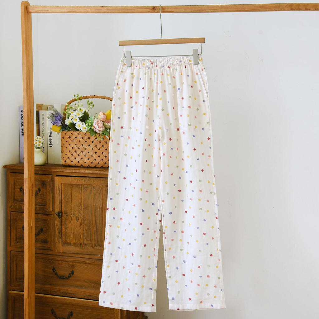 2026 Nya Vår och Höst Dam Pyjamasbyxor 100% Bomull Flerfärgade Mönstrade Byxor Casual Lösa Stora Hembyxor underdelar