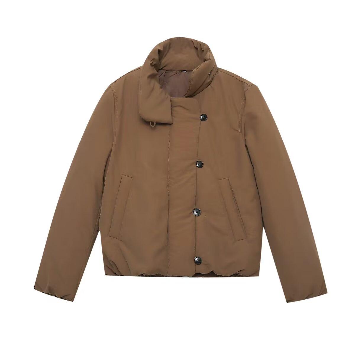 Women s Spring Stand Collar Cotton Padded Jacket - European & American Style, Short, Single-Breasted Coat Large
