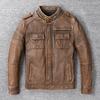 Vintage Yellow Brown Genuine Leather Jacket Men Natural Cow Leather Jackets Slim Fit Man Coat Autumn Clothing