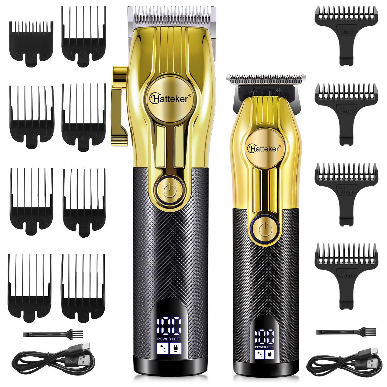 

Hatteker Профессиональный набор триммеров для волос 2 шт. для мужчин Электробритва Триммер для бороды и волос Перезаряжаемая машинка для стрижки для парикмахерской, салона, дома золотой