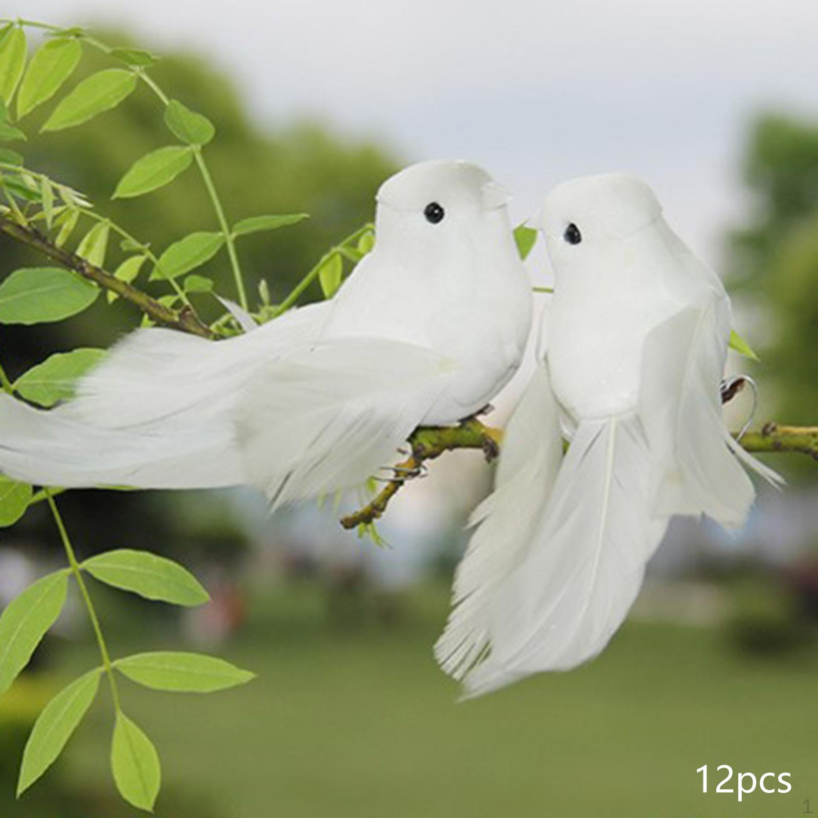 

12x Artificial Simulation Foam , Ornament Statues Bird Adornment White Birds Wedding Patio Lawn Home