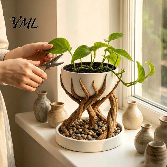 Small Miscellaneous Storage Box 3D Printed Tree Root Planter, Bionic Wood Textured Flower Pot with Indoor Plant Container Drainage Hole, Succulent