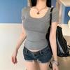 Dámské letní žebrované bodycon tričko s U výstřihem