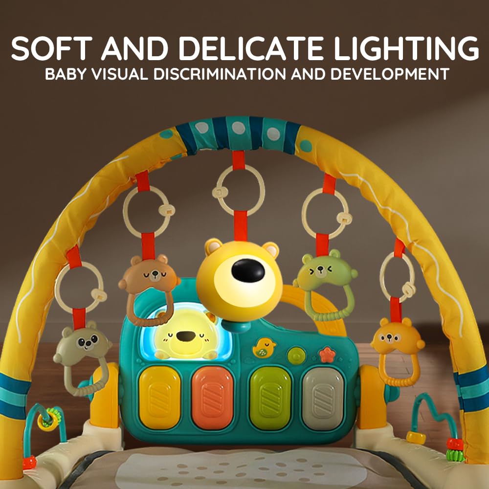 Piano Play Baby Music Mat, Newborn Activity Toy with Piano Kick and Play Gym, Toddler Play Mat Activity Gym (Bear)