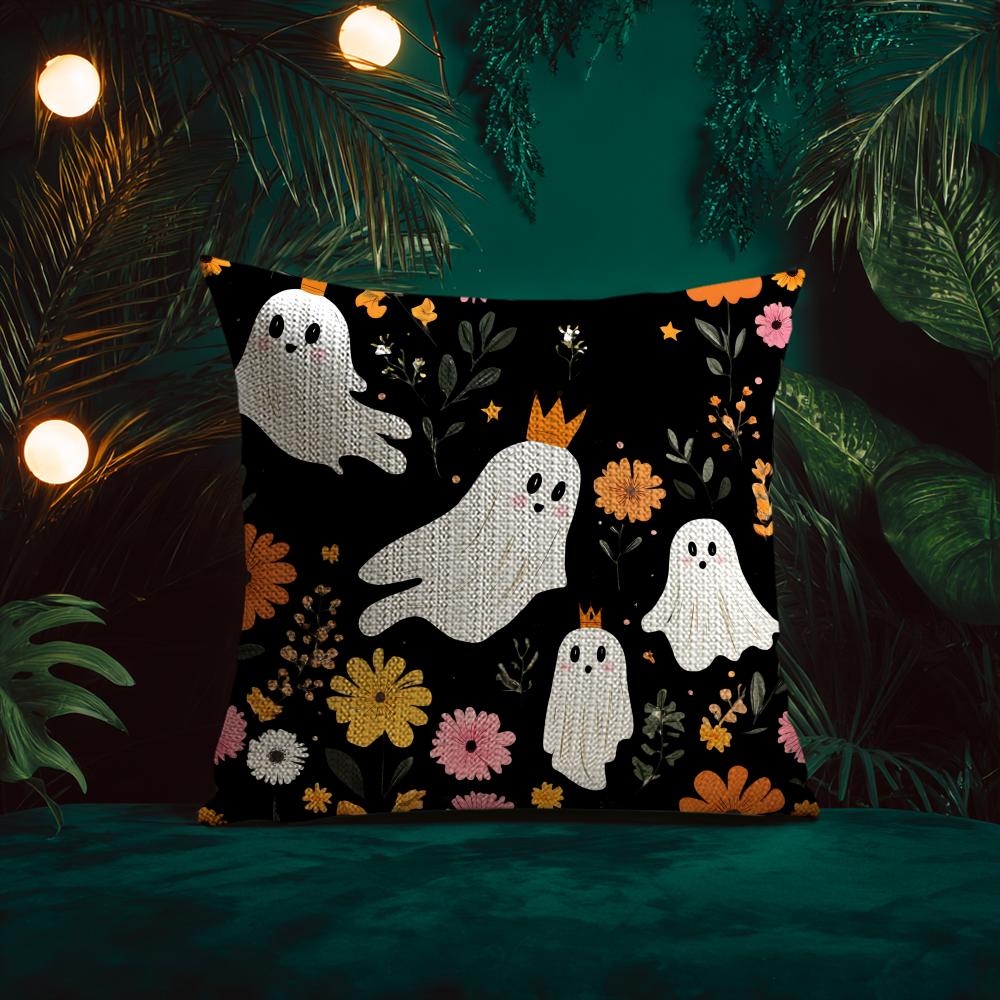 Halloween Childrens Trick Oral Happy Patterns Cushion Cover Silky Elegant Comfort Sofa Bed Invisible Zipper Beach Pillowcase