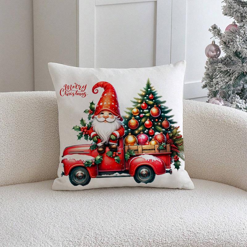 1Pc Christmas Decorative Pillowcase - Designed With Christmas Trees, Wreaths, Gifts, And Gnome Patterns, This Soft Holiday Decor
