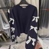 2024 Spring Korean Bow Tie Loose-Fit Sweatshirt – Long-Sleeved, Round Neck for Women