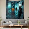 Vertical Tapestry Halloween Ghost Pumpkin Black Cat Lighthouse Teal Watercolor Wall Hanging