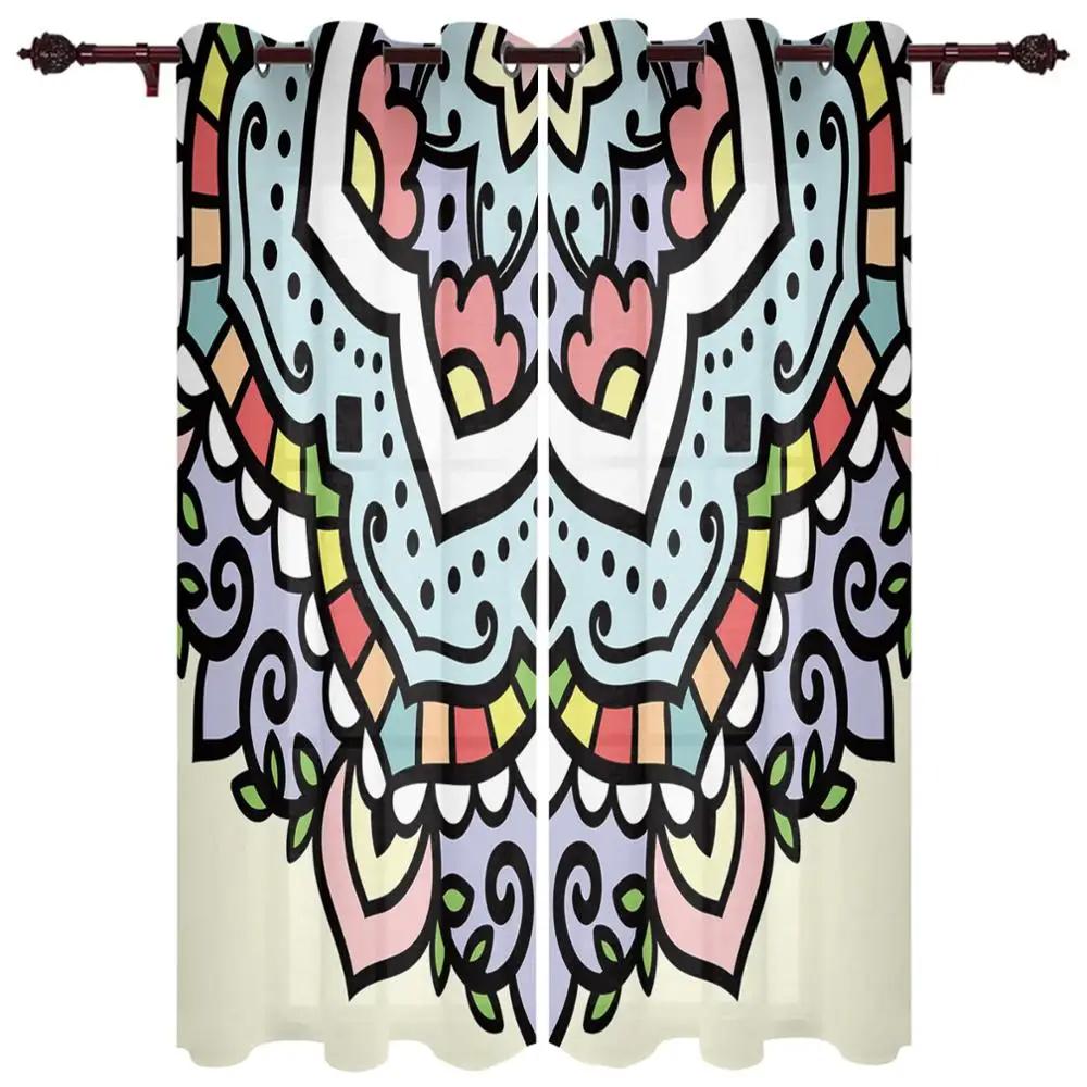 Snidade Mandala Blommor Abstrakt Mönster Cirklar Hög Skuggning Fönstergardiner Scenisk Mörkläggningsdraperi för Vardagsrum Dekorativt