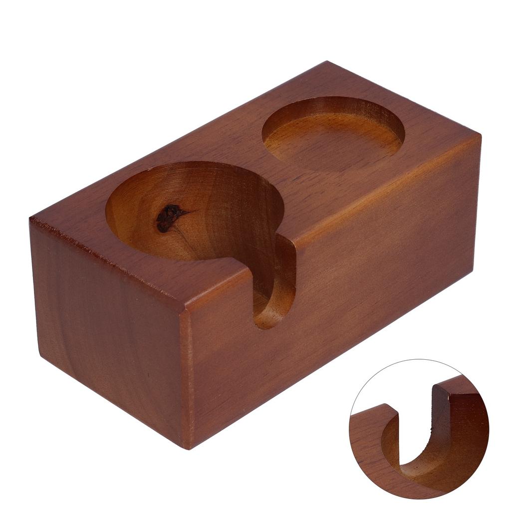 2 Hole Coffee Tamper Holder Beech Coffee Handle Mat Pad Stand for Home Restaurant(BuiltIn )