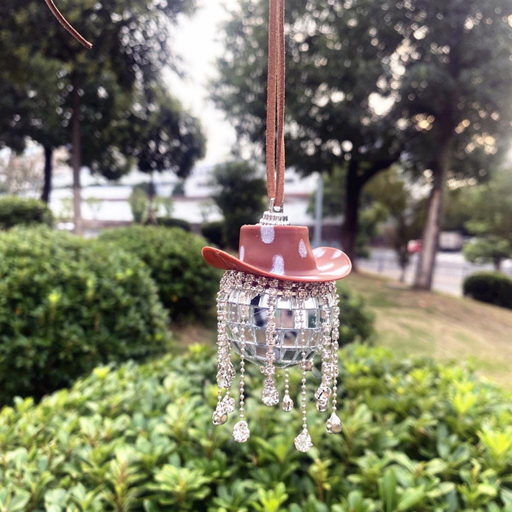 Cowboy Hat Discos Ball Pendant Car Charm Rear View Mirror Hangable Ornaments for Wedding New Year Party Background Decor