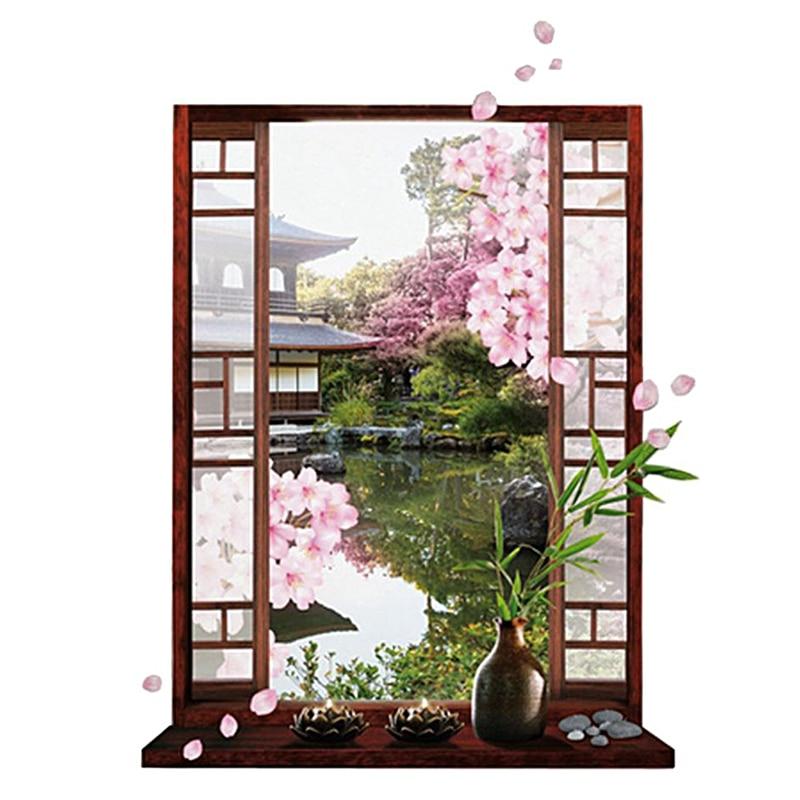 

1Pc 3D Window Sakura Peach Blossom Flower Art Wall Sticker Removable Decal Mural