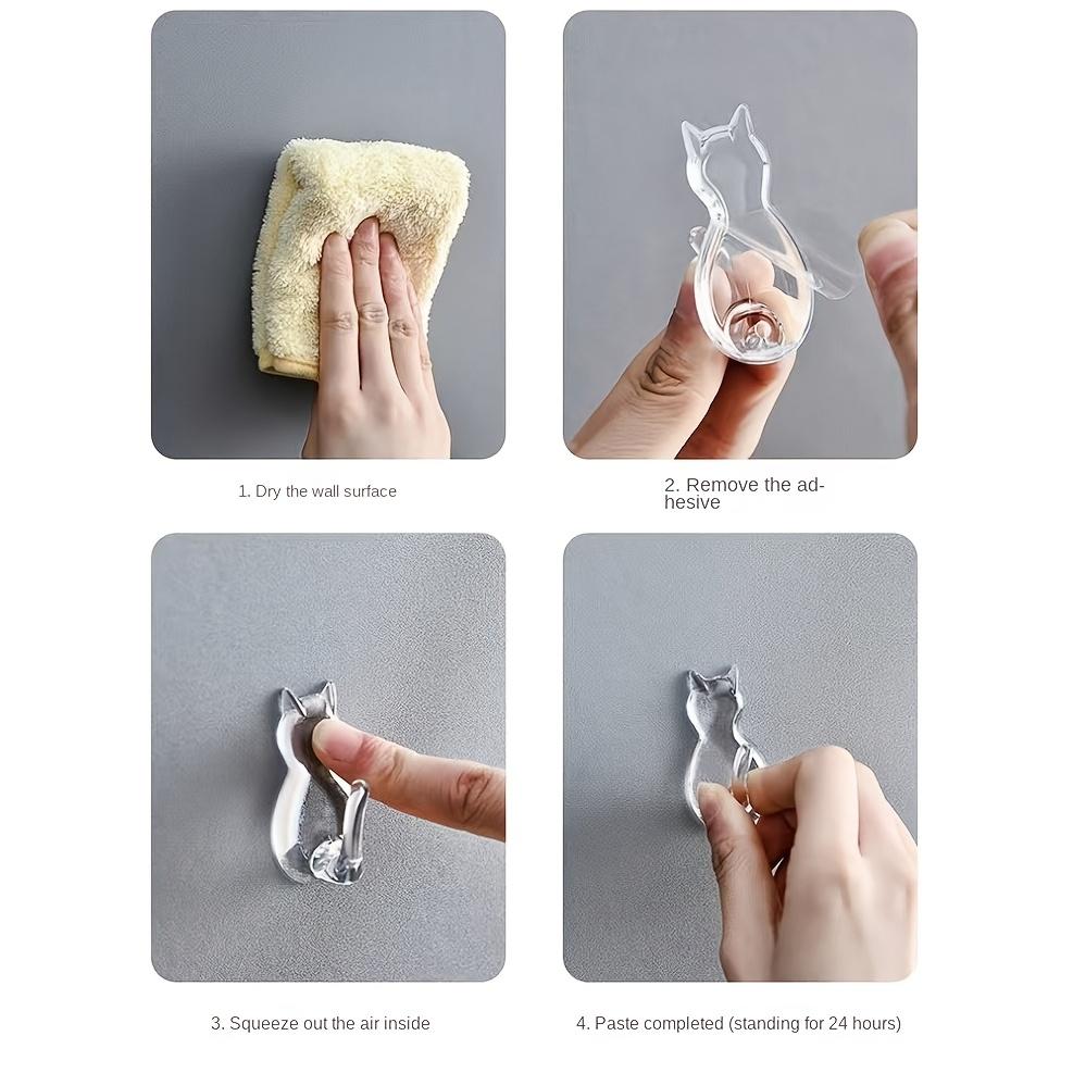 2pcs Adorable Cat-Shaped Sticky Hooks Easy Install, No Drilling Required Perfect for Hanging Belts, Keys For Kitchen Bathroom Office