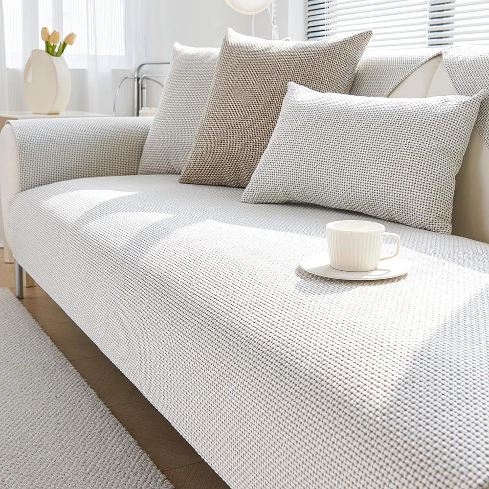 New Chenille Couch Cover Solid Color Four Seasons Sectional Couch Covers Washable Anti-Slip Slipcover Coarse Cloth Sofa Cushion