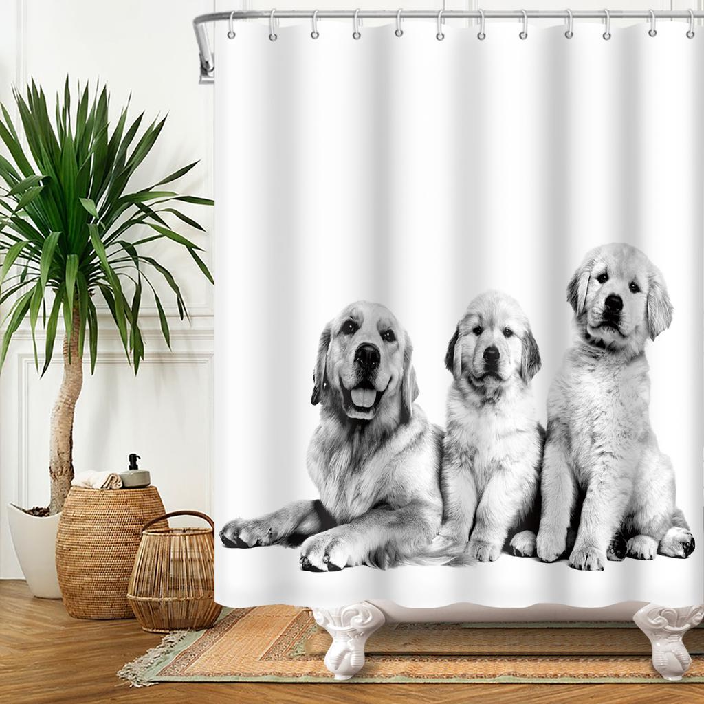 Cortină de duș amuzantă cu pisici, desene animate, pisici drăguțe, câine, cortină de duș pentru copii pentru baie, poliester impermeabil, decor pentru casă, cortine de duș