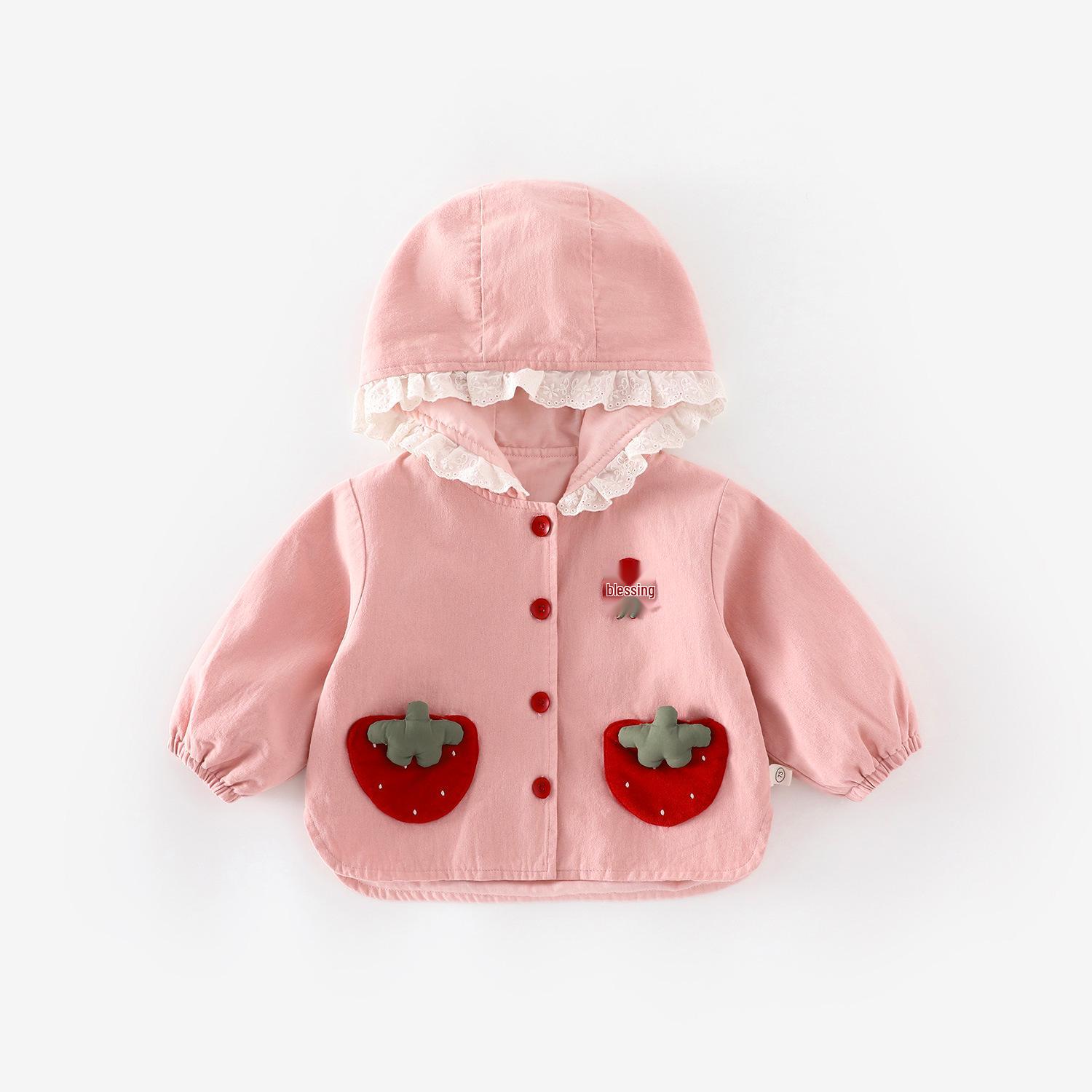 

Girls Super Cute Strawberry Hooded Jacket - Autumn 2025 Lace Cartoon Top 73 розовый/кремовый