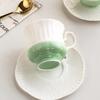 Splicing Ceramic Cup Dish Set Household 230ml French Style Creative Green Stemmed Coffee Mugs Afternoon Tea Dessert Dish