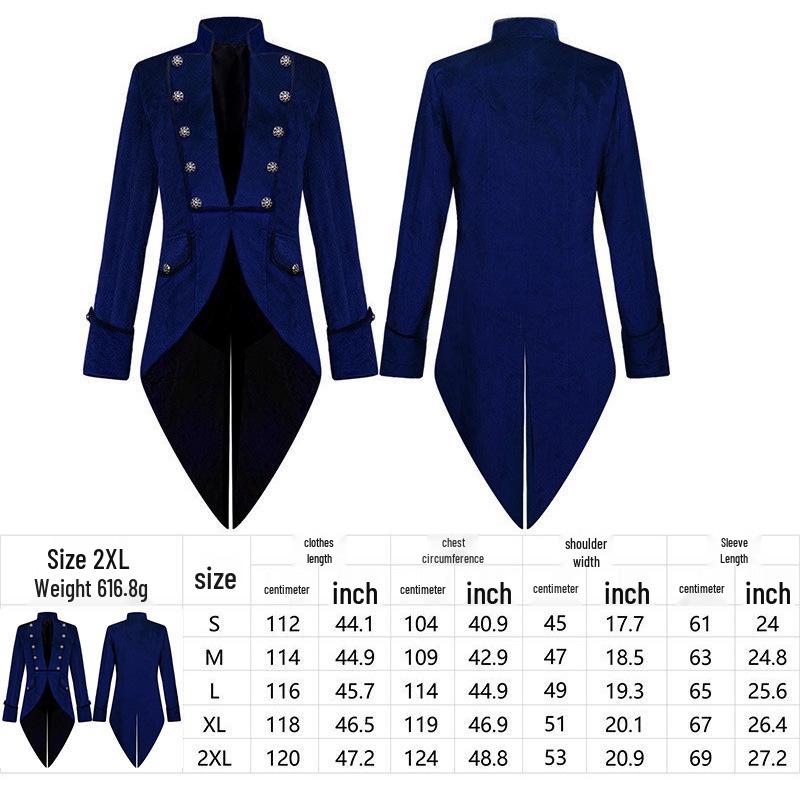 

Europe & USA Halloween Swallowtail Suit: Medieval Retro Multicolor Men s Mid-Length Punk Coat M