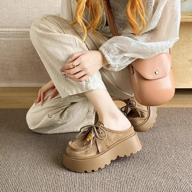 Baotou half slippers women's platform 2025 new height-increasing Boken slippers retro ethnic style one-pedal lazy shoes