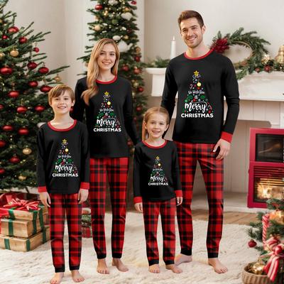 Parent Child Outfit Christmas Print Home Long Sleeved Top And Plaid Striped Trousers Set