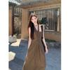 French temperament royal sister style V-neck dress children's summer new seaside vacation suspender neck dress