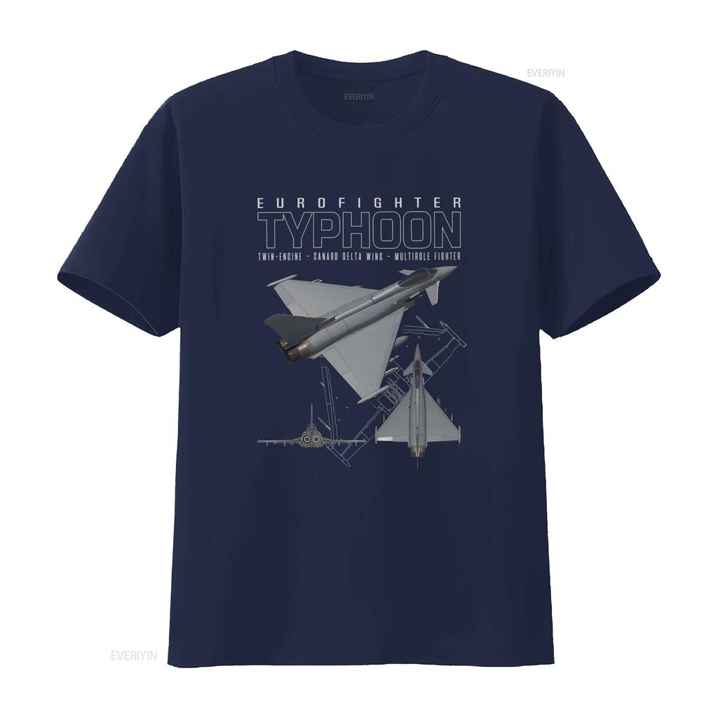 Unisex T-Shirt Kurzarm Mit Schematischem Druck Des Eurofighter Typhoon T-Shirt Lässig Thema Luftfahrt Flugzeug Vintage