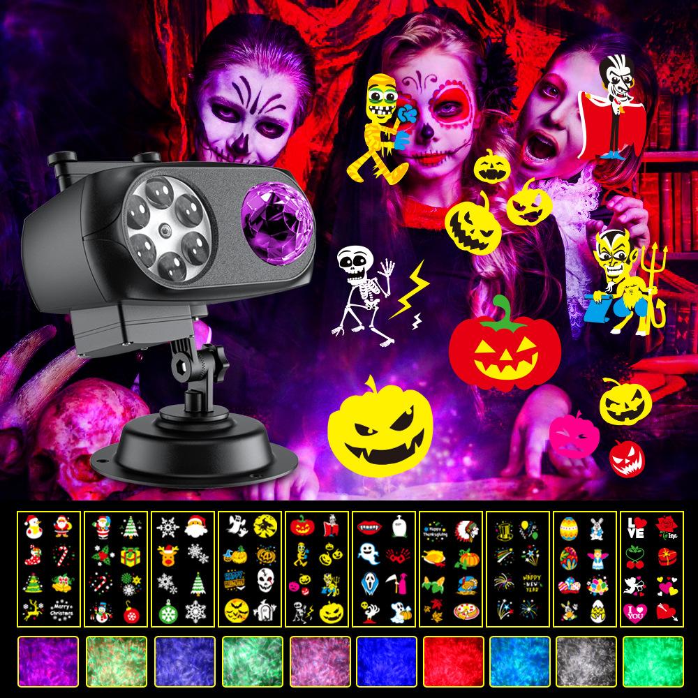 Świąteczny Projektor Światła Halloweenowego Zewnętrzny Wodoodporny Lampa Śnieżynka 3D Fala Oceaniczna Wbijana Karta z 8 Wzorami na Imprezę Świąteczną Ogród Podwórko Dekoracja Świąteczna