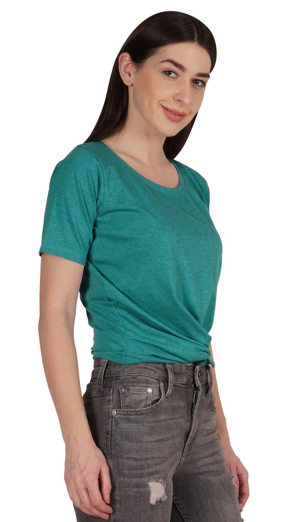Inkmeso Summer Twist Front Knot Crop Top For Women With Short Sleeves Tee