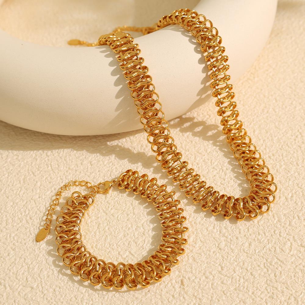 Year Exaggerated Thick Bracelet Necklace Set Couple Gift Hollow Chain Design Jewelry