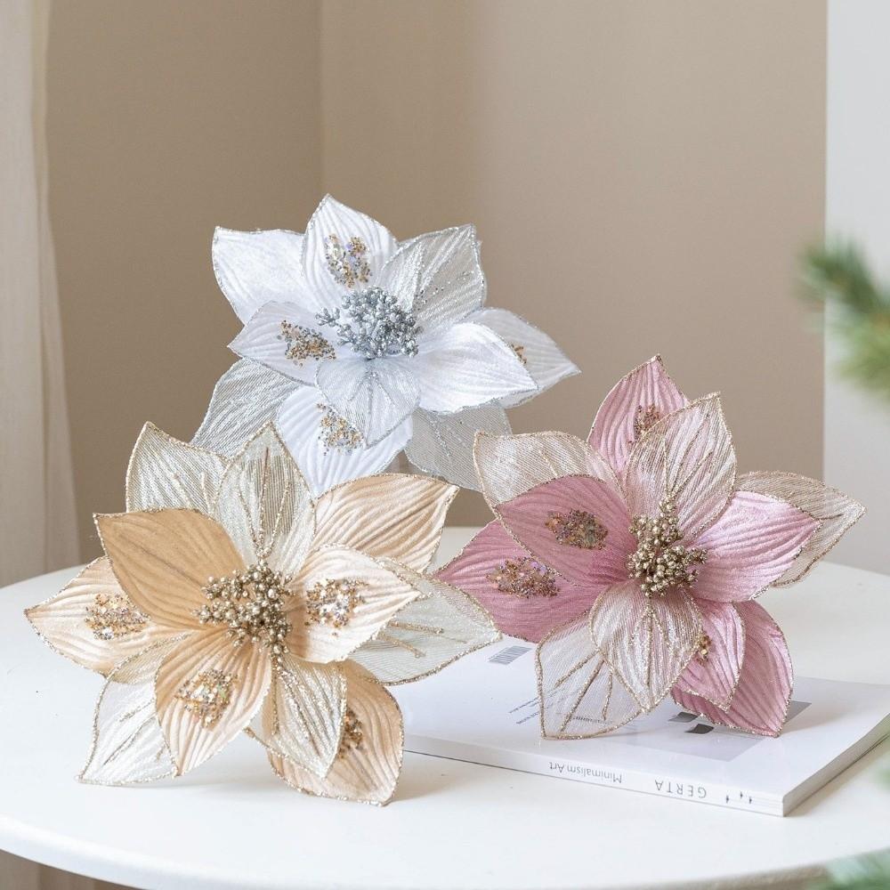Realistic Glitter Christmas Poinsettia Velvet Christmas Tree Ornaments  Home Decor