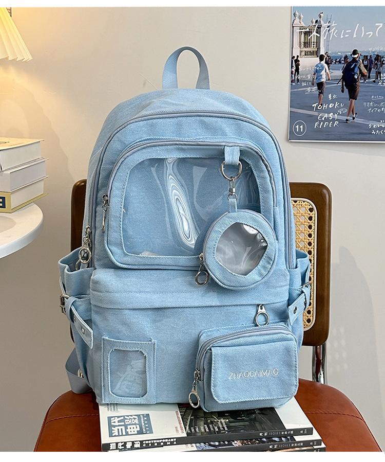 School bag cute transparent pain bag versatile high value junior high school student school bag ins wind Japanese Korean version backpack leisure bag