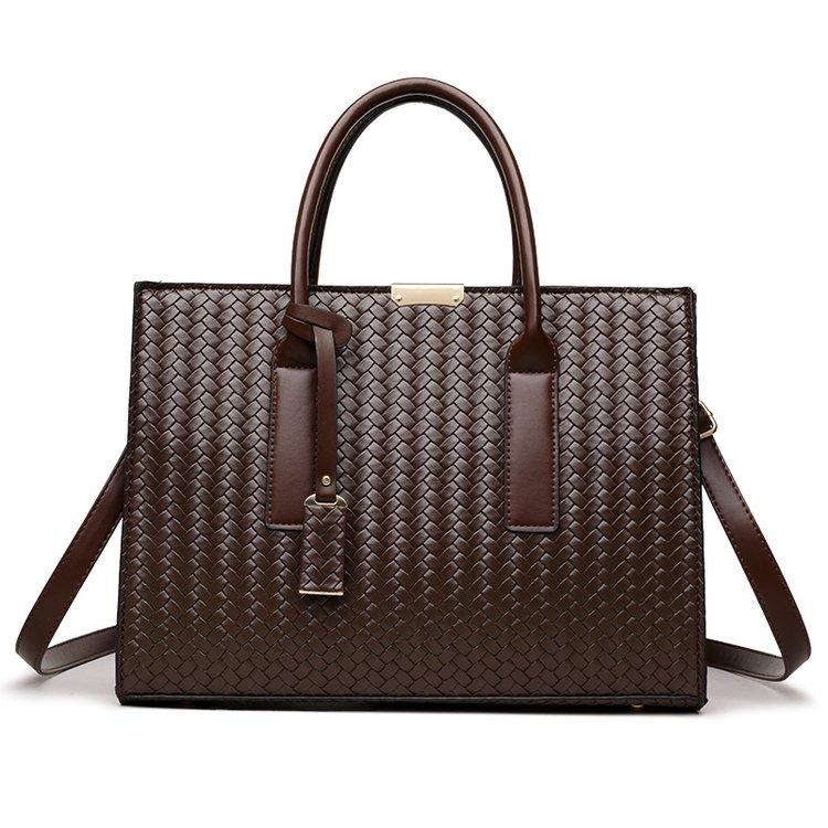Women Woven Leather Tote Bag Large Capacity Handbag Top Handle Satchel Shoulder Bag for Work Business Daily