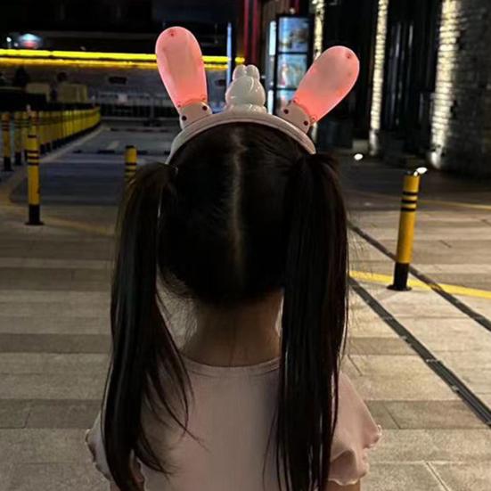 Bunny Ear Headband with Color-Changing Lights Rechargeable Movable Swinging Ears Hairband for Fun
