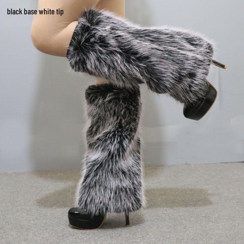 Leopard Print Faux Fur Plush Leg Warmers: Long & Short Styles for Autumn/Winter, Ideal for Stage Performances and Boot Covers.