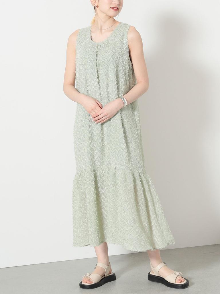 Beams Heart Women's G.GREEN FREE Back Ribbon Jacquard Dress
