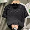 Summer Rhinestone Rivet T Shirt Men Clothing Round Neck Loose T Shirt Fashion High Street Men's Summer Short Sleeves